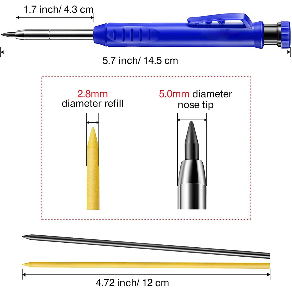 Solid Carpenter Pencil Set Woodworking Mechanical Pencil 3 Colors Refill Construction Marking Tool for Carpenter Scriber Arch