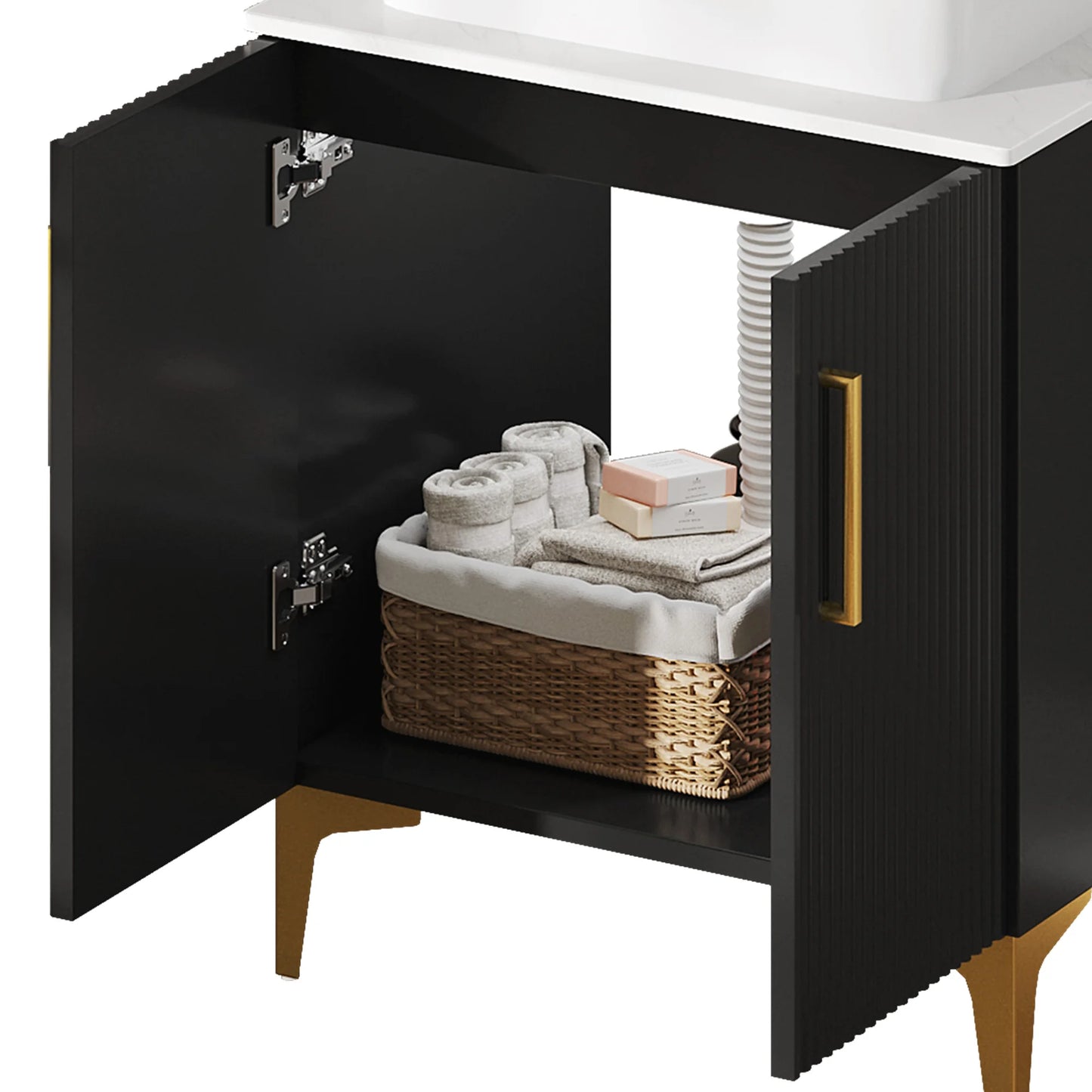 Bathroom Vanity with Countertop Sink Combo 24 Inch, Modern Bathroom Storage Cabinet with Drain & Door, Black and Gold