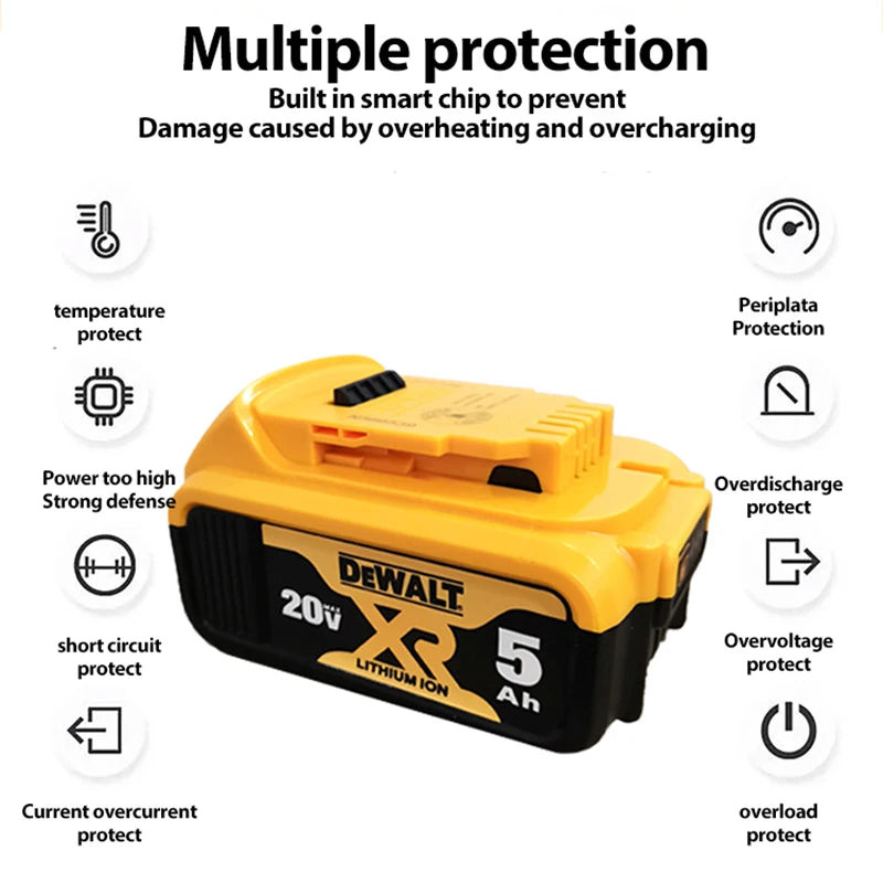 Dewalt Lithium Ion Battery 20V 5.0ah Replacement Li-ion Battery for Dewalt Power Tool Batteries