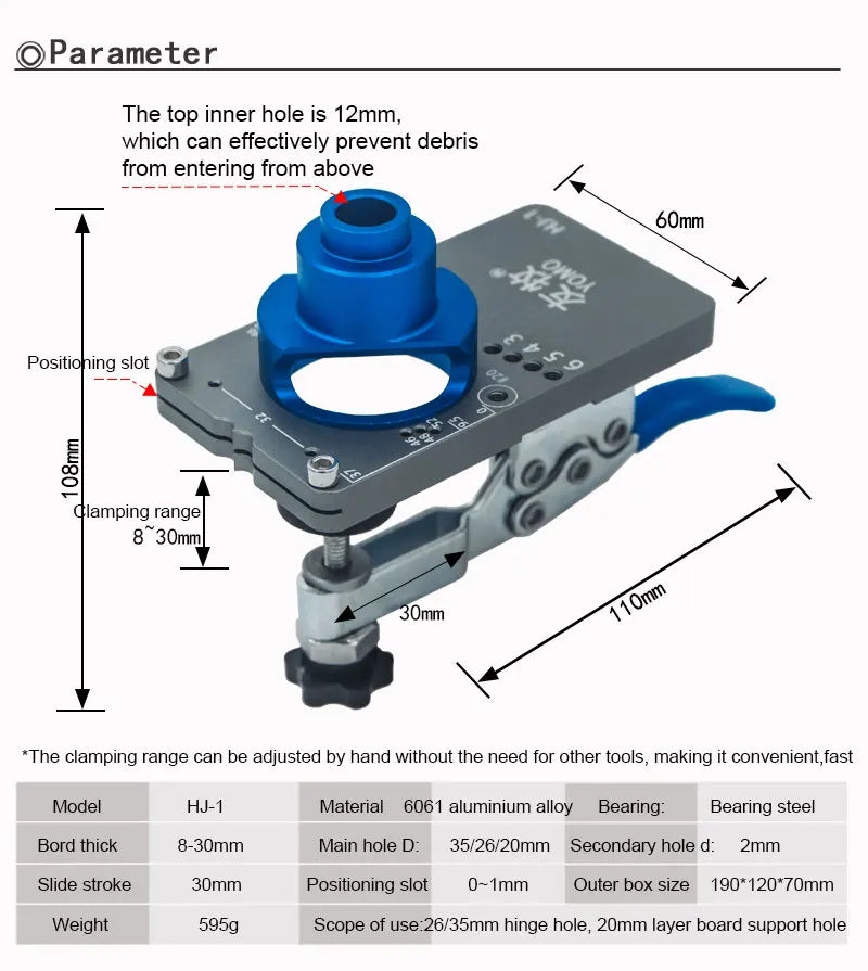 Woodworking Upgrade 35mm Concealed Hinge Jig Kit Hinge Boring Jig Drilling Guide Locator for Face Frame Cabinet Cupboard Tools