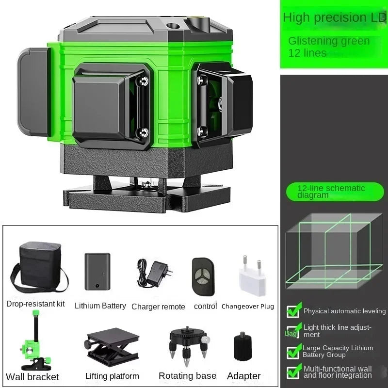 New 4D 8/12/16 Lines Laser Level with Green Line Self-Leveling Horizontal and Vertical Super Powerful for Accurate Measurement