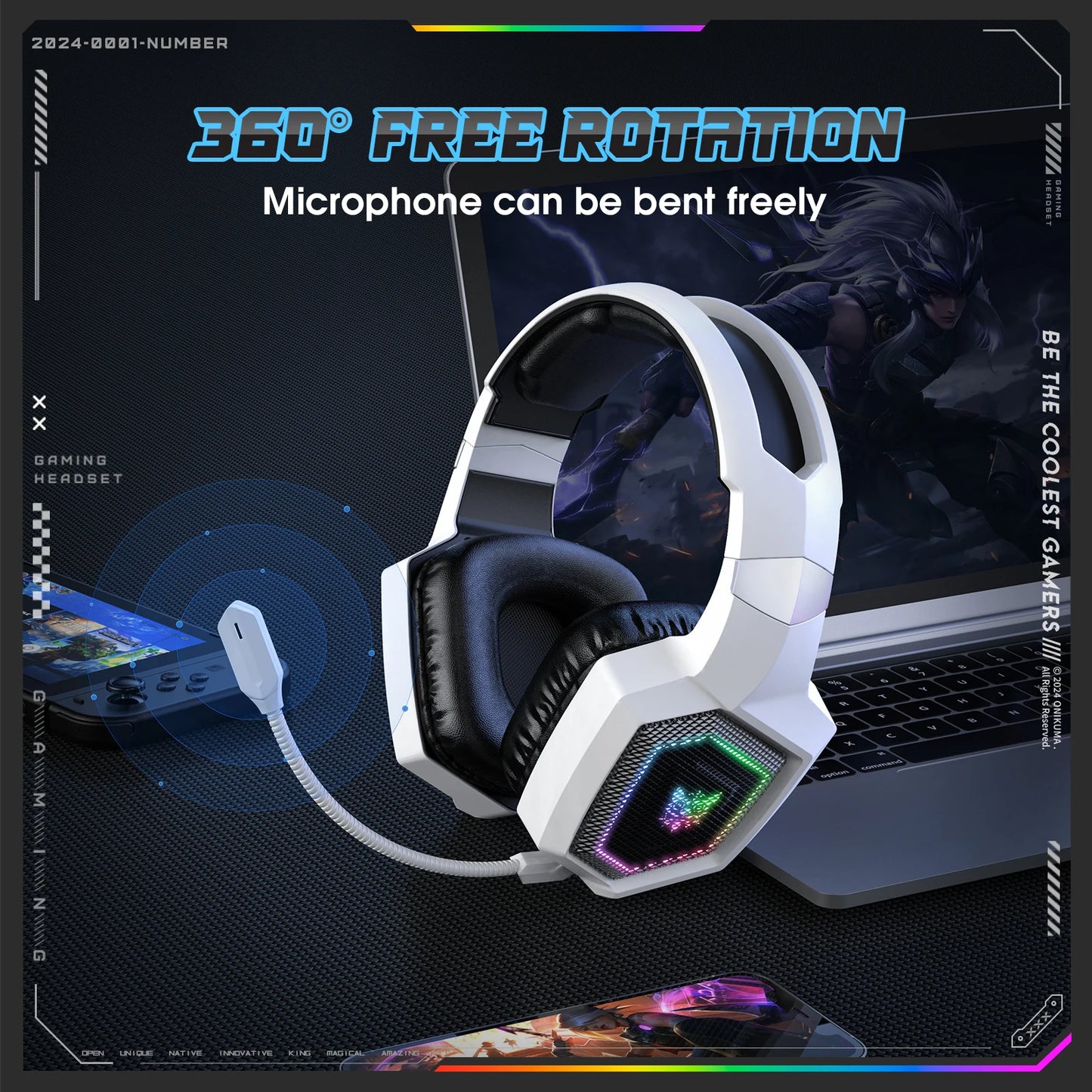 ONIKUMA GT806 Tri-Mode Gaming Headset with Microphone for  PS4, PC, Mobile Devices, 2.4GHz Wireless  5.3  Gaming  Headset