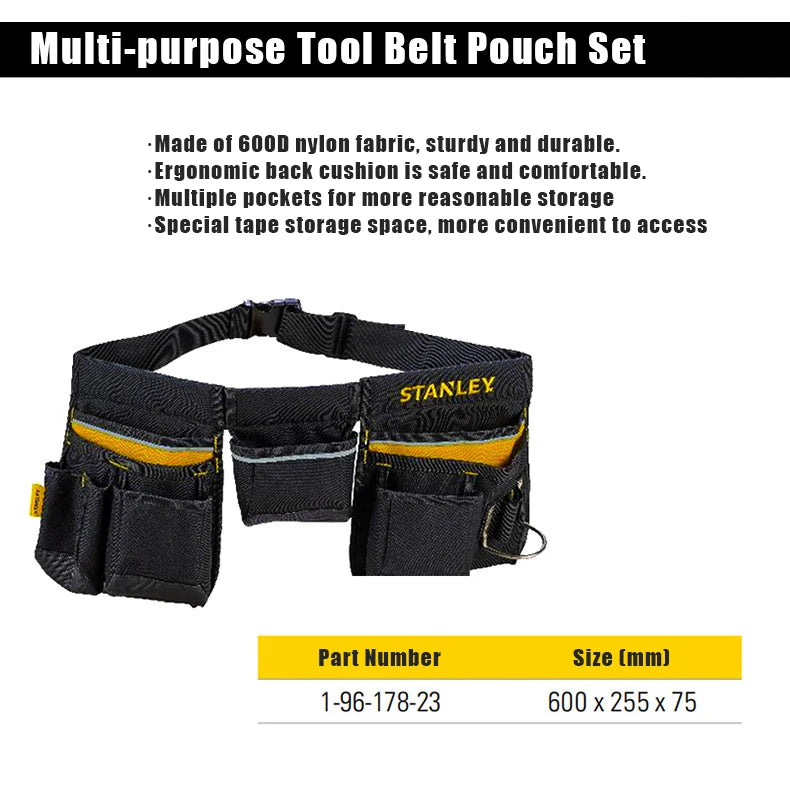 STANLEY 1-96-178-23 Multi-purpose Tool Belt Pouch Set Electrician Home Appliances Repair Organizer Power Tool Accessories