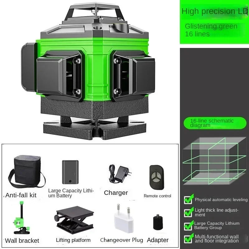 New 4D 8/12/16 Lines Laser Level with Green Line Self-Leveling Horizontal and Vertical Super Powerful for Accurate Measurement