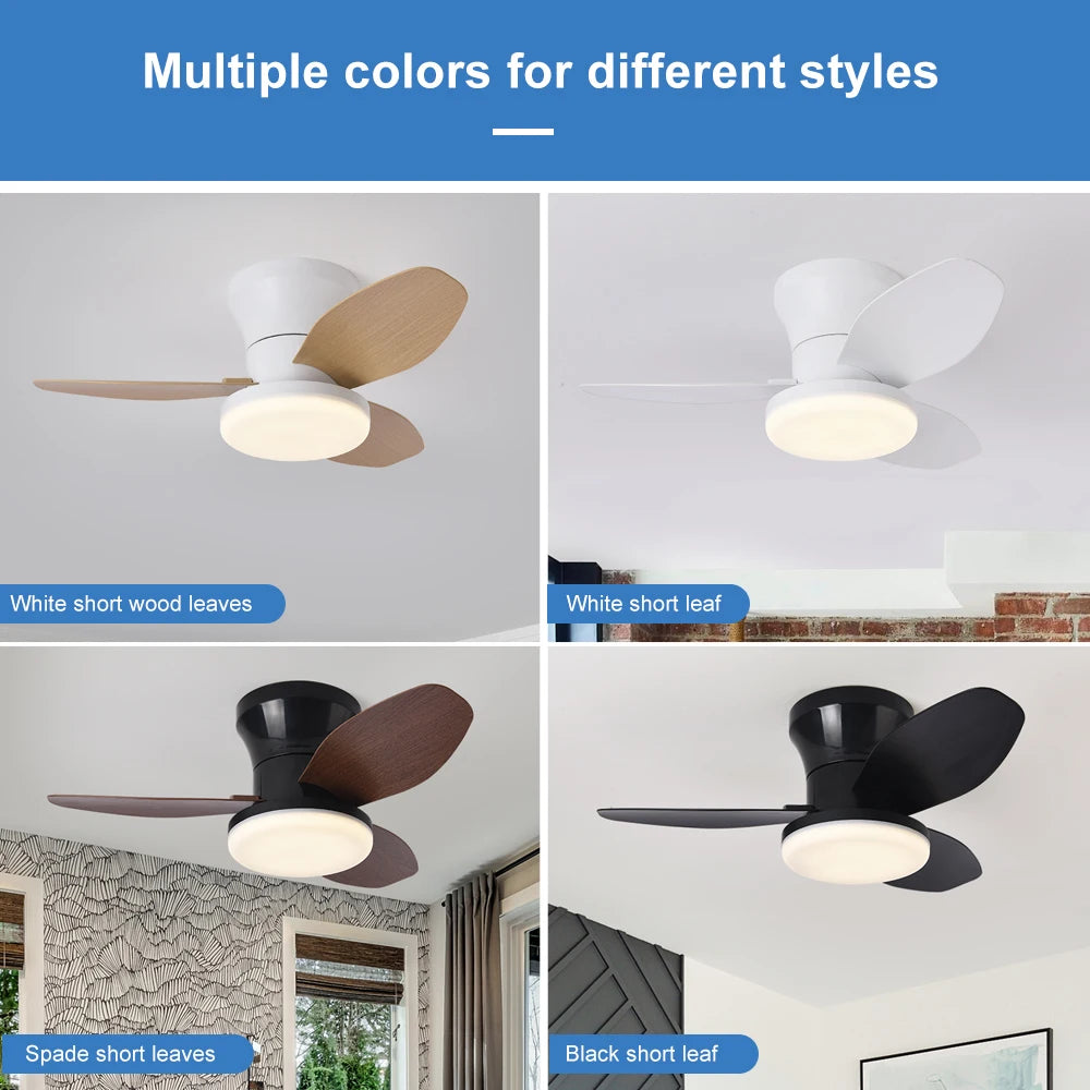 25'' Ceiling Fan with Light and Remote, LED Ceiling Fan with 3 Fan Blades,for Indoor Bedroom Living Room Dining Room Kitchen