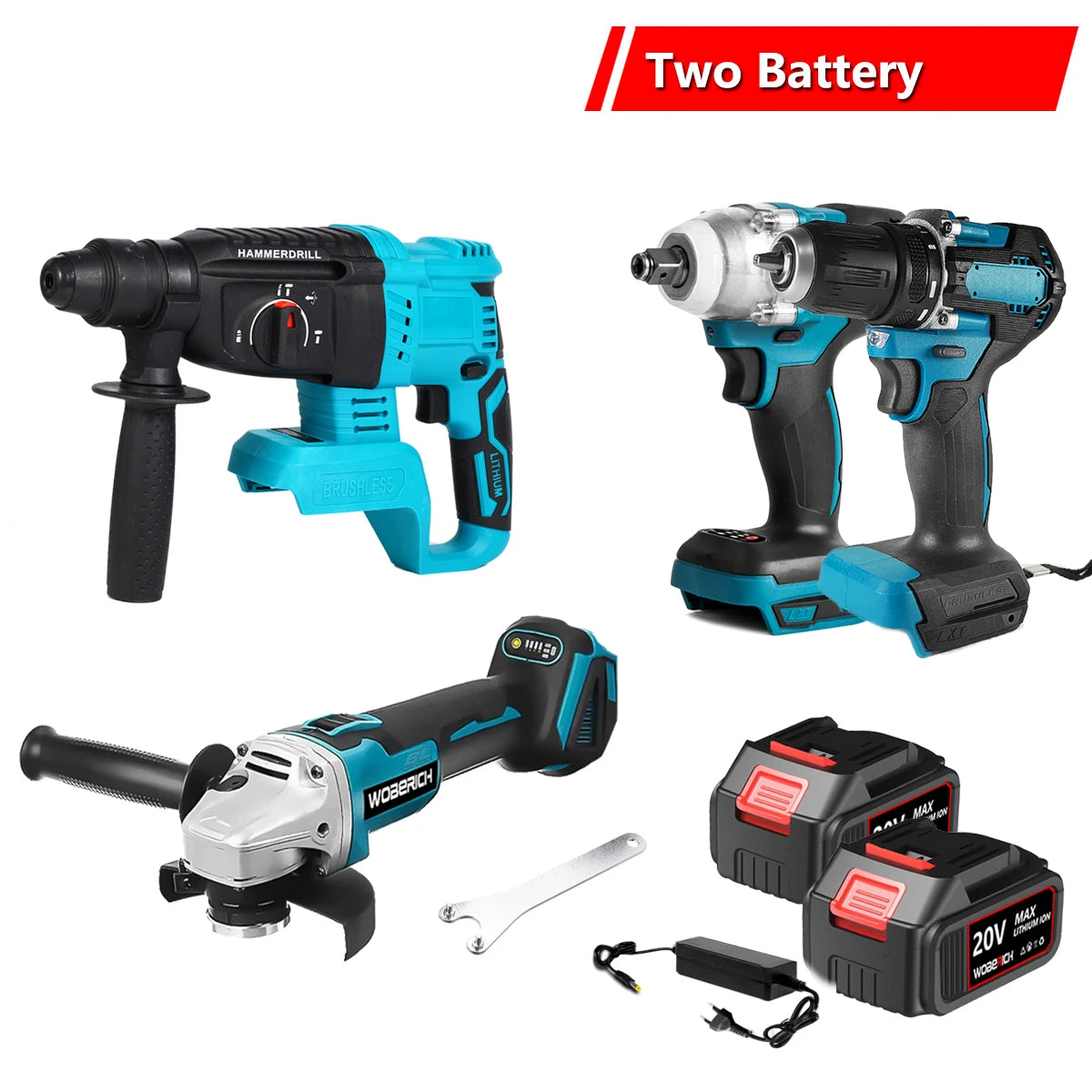 Combo Kits Power Tools Sets Brushless Electric Cordless Impact Drill Angle Grinder Electric circular saw With 2x Battery