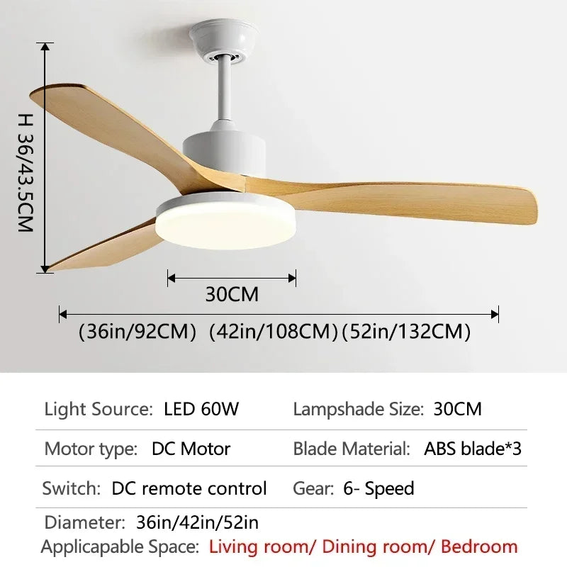 52 inch Modern DC Ceiling fan with light and Remote Control for Living room dining room bedroom Strong winds Electric fans