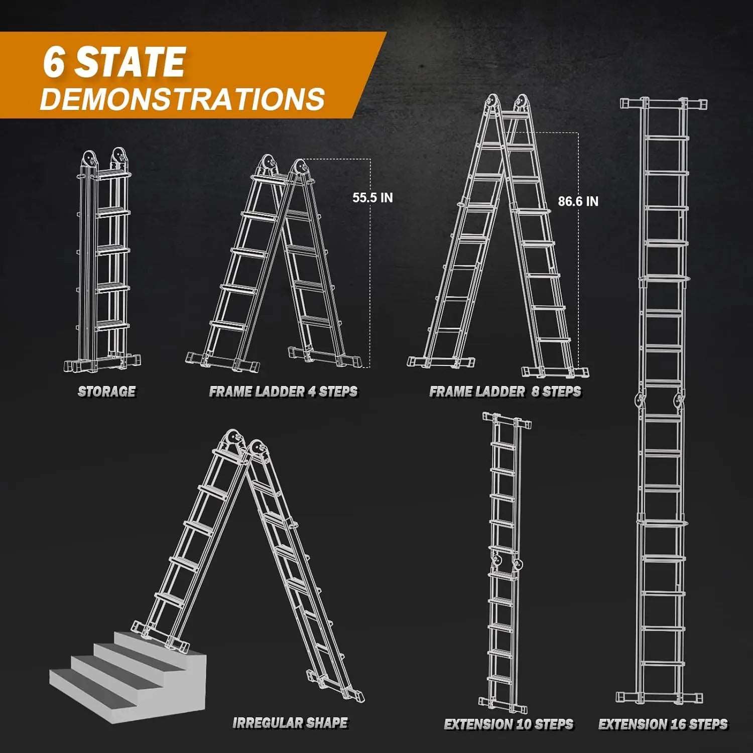 Ladder Extension Ladder, 17 Ft Muti Position Ladder & Removable Tool Tray with Stabilize