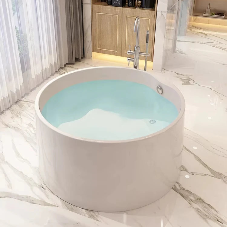 Bathroom Bathtub,110 Small Acrylic Solid Surface Round Soaking Bathtub Baby Stand Alone Bathtub Portable Tub Bath