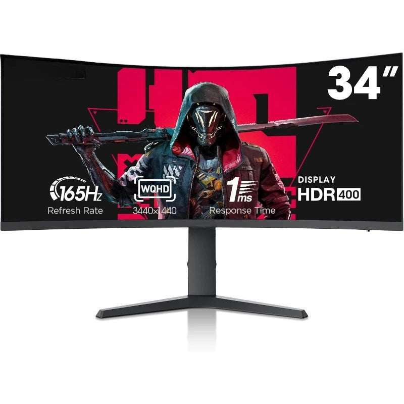 34-inch Ultrawide Curved WQHD 3440×1440 Gaming Monitor,1ms(MPRT) with DisplayHDR 400, DCI-P3 90% Color Gamut,home.