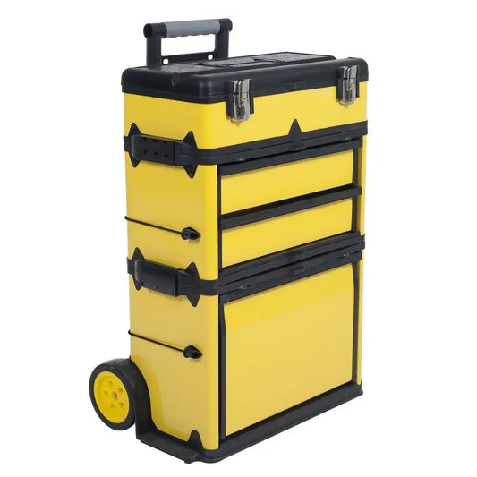 Stackable Toolbox Rolling Mobile Organizer Telescopic Comfort Grip Handle Upright Rigid Pack Out Cart Wheels Secure Storage