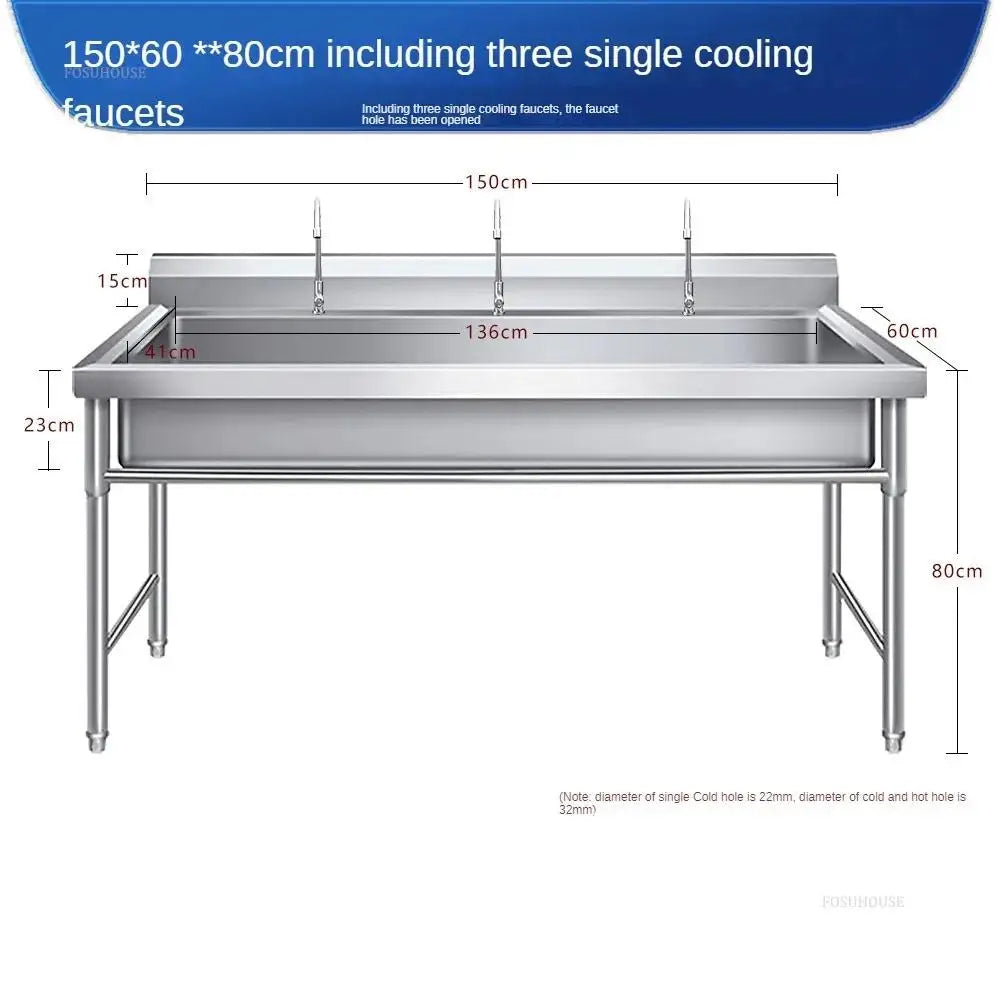 Commercial Stainless Steel Large Single-tank Floor-standing Dishwashing Kitchen Sinks for School Canteen Outdoor Washing Sinks