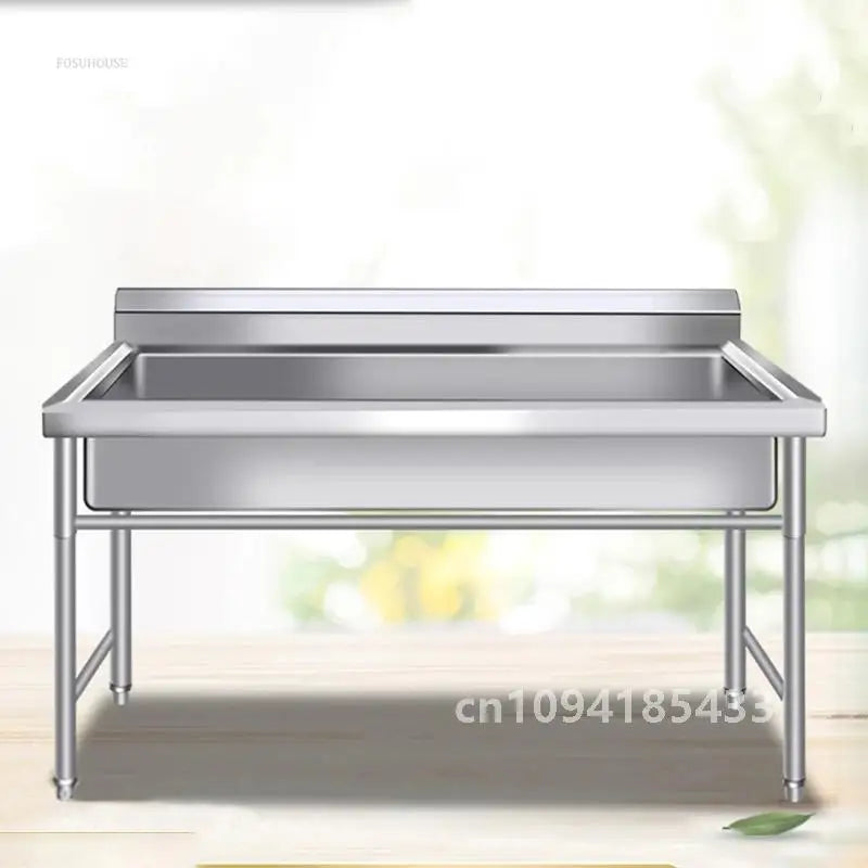 Commercial Stainless Steel Large Single-tank Floor-standing Dishwashing Kitchen Sinks for School Canteen Outdoor Washing Sinks