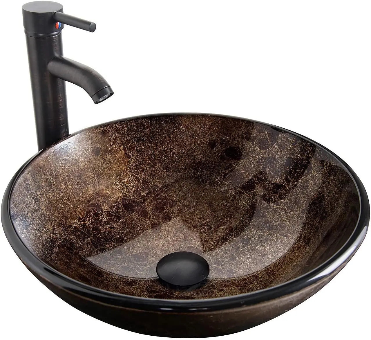 Artware Sink Bathroom Tempered Glass Vanity Round Bowl With Oil Rubber Bronze Faucet and Pop Up Drain Combo Countertop Furniture