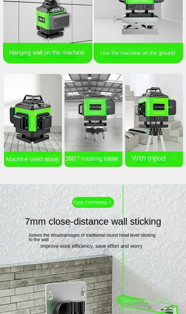 New 4D 8/12/16 Lines Laser Level with Green Line Self-Leveling Horizontal and Vertical Super Powerful for Accurate Measurement