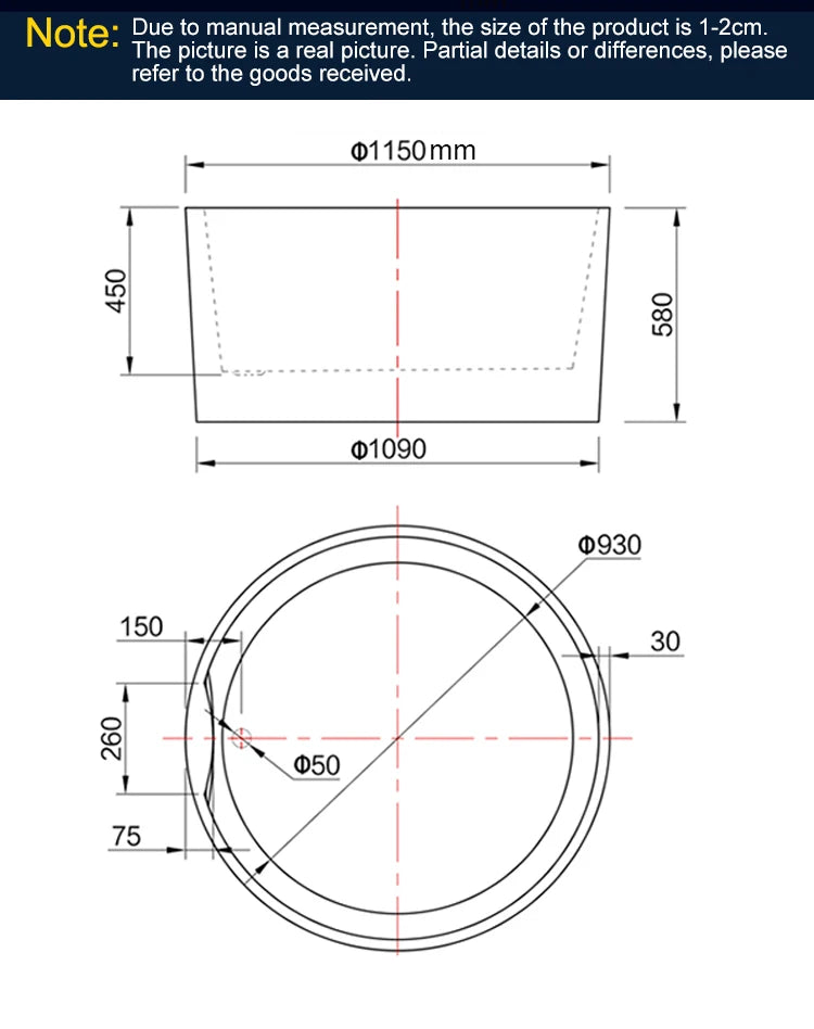 Bathroom Bathtub,110 Small Acrylic Solid Surface Round Soaking Bathtub Baby Stand Alone Bathtub Portable Tub Bath