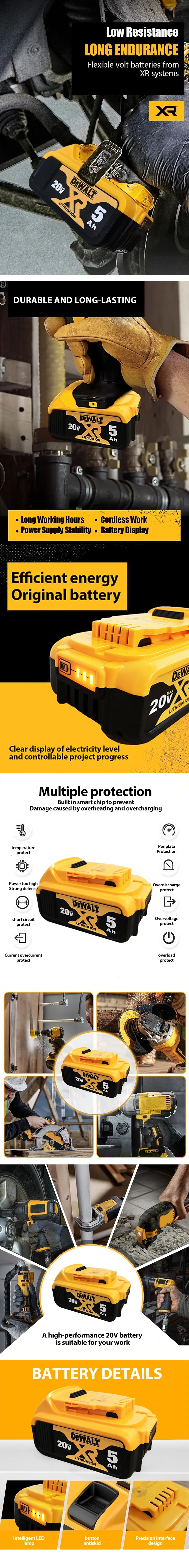 Dewalt Lithium Ion Battery 20V 5.0ah Replacement Li-ion Battery for Dewalt Power Tool Batteries