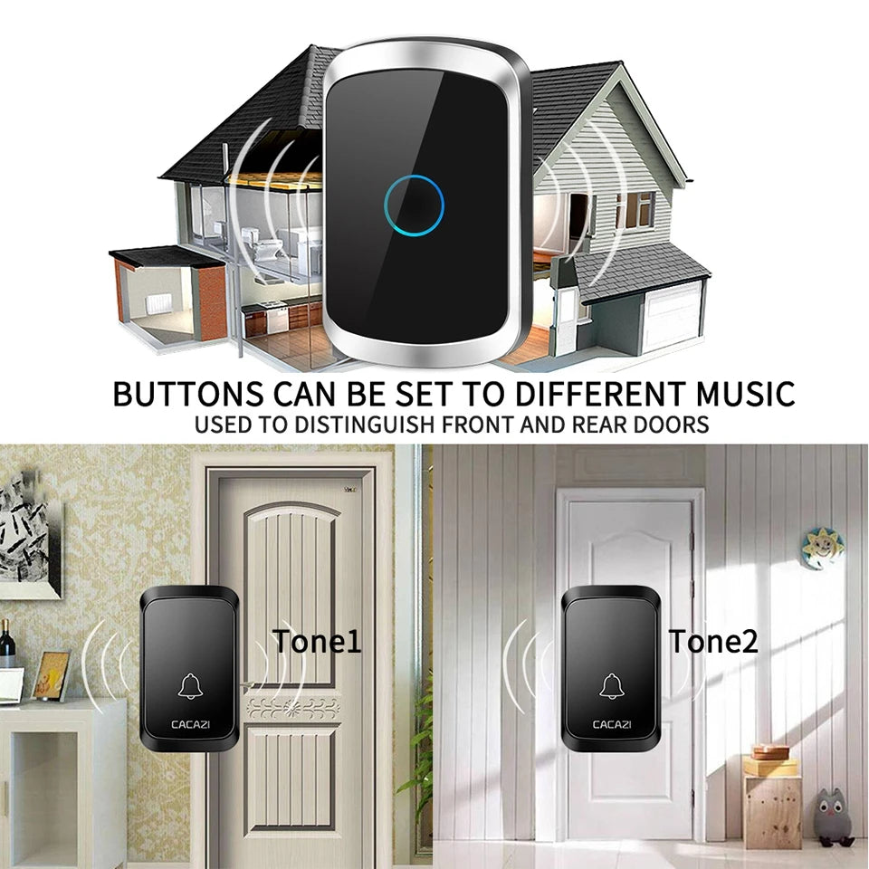 Wireless Doorbell Waterproof 1 2 Button 1 2 3 Receiver 300M Remote LED Light Home Door Bell Wireless Battery Calling Chime