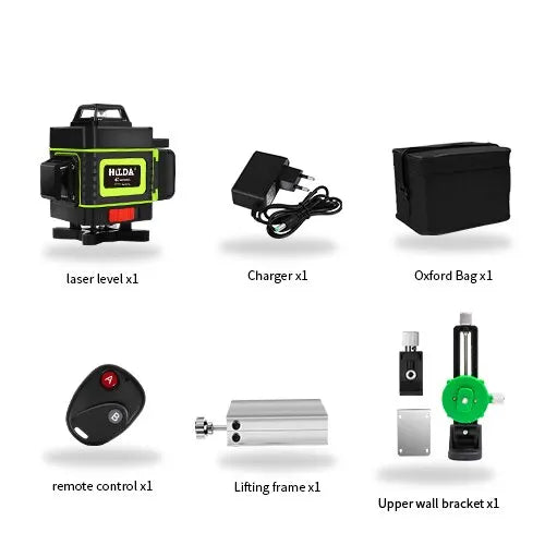 HILDA 16/12 Lines Laser Level Green Line SelfLeveling 360 Horizontal And Vertical Super Powerful Laser Level Green Beam