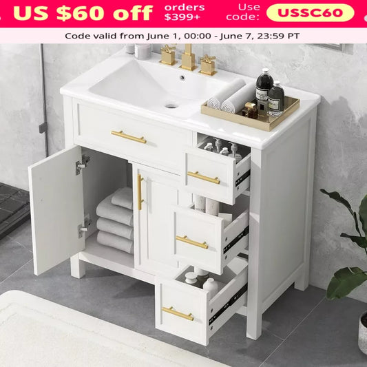 Bathroom Vanity with Sink, Bathroom Storage Cabinet with 3 Drawers, Wood Bathrooms Vanity Set, 36" Bathroom Vanity with Sink