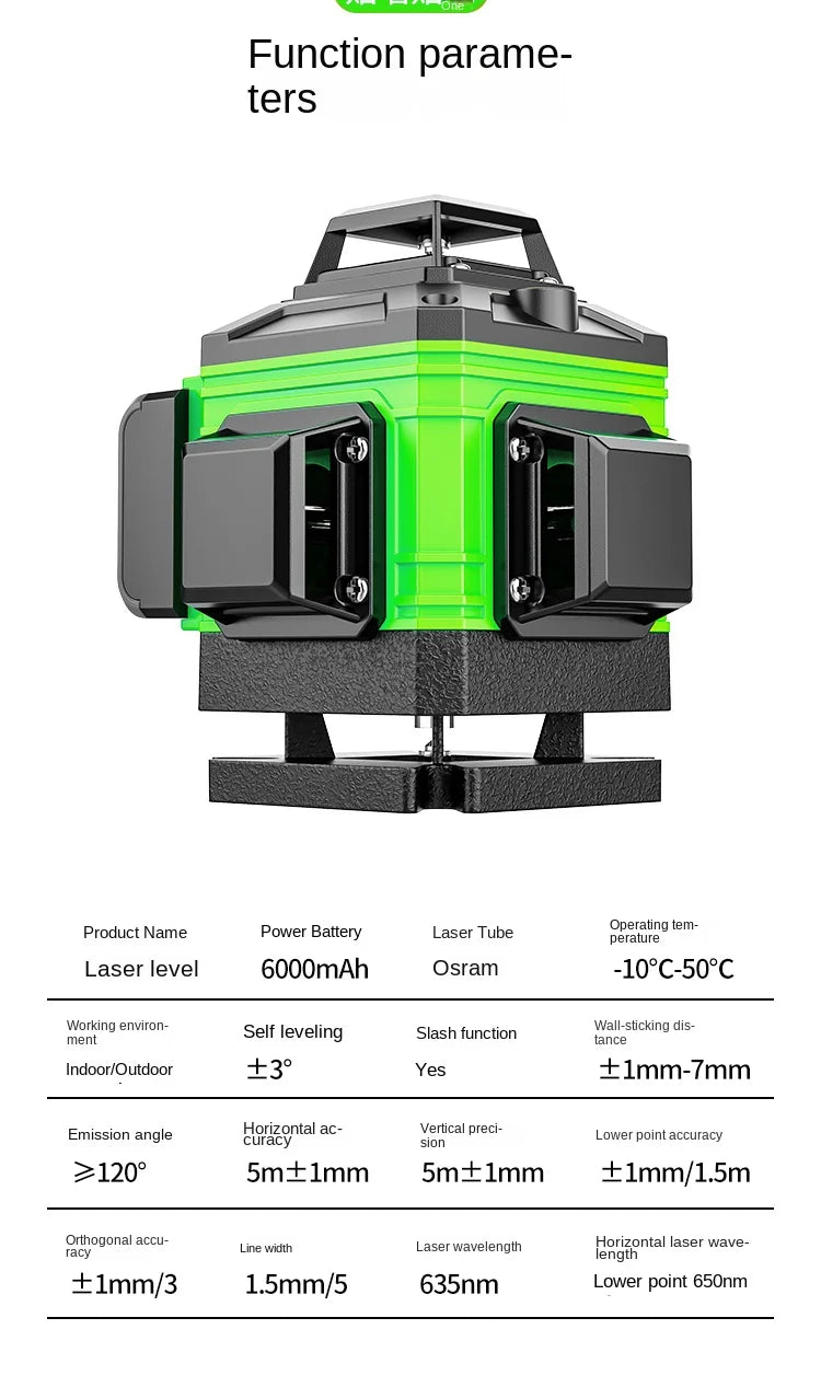 New 4D 8/12/16 Lines Laser Level with Green Line Self-Leveling Horizontal and Vertical Super Powerful for Accurate Measurement