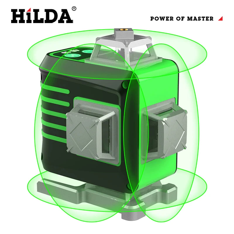 HILDA 16/12 Lines Laser Level Green Line SelfLeveling 360 Horizontal And Vertical Super Powerful Laser Level Green Beam