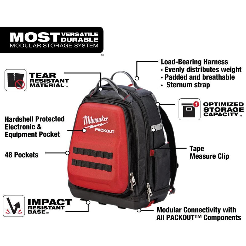 Milwaukee 48-22-8301 PACKOUT™ Backpack Heavy Zipper 48 Pockets Impact Resistance Durable Tool Kit