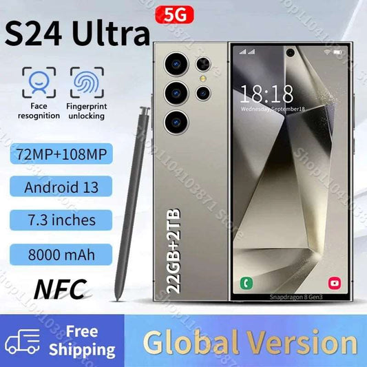 New S24 Ultra Smartphone 5G Signal 22GB+2TB  Android 14 8000mAh phone Qualcomm Snapdragon 8Gen3 Face Recognition