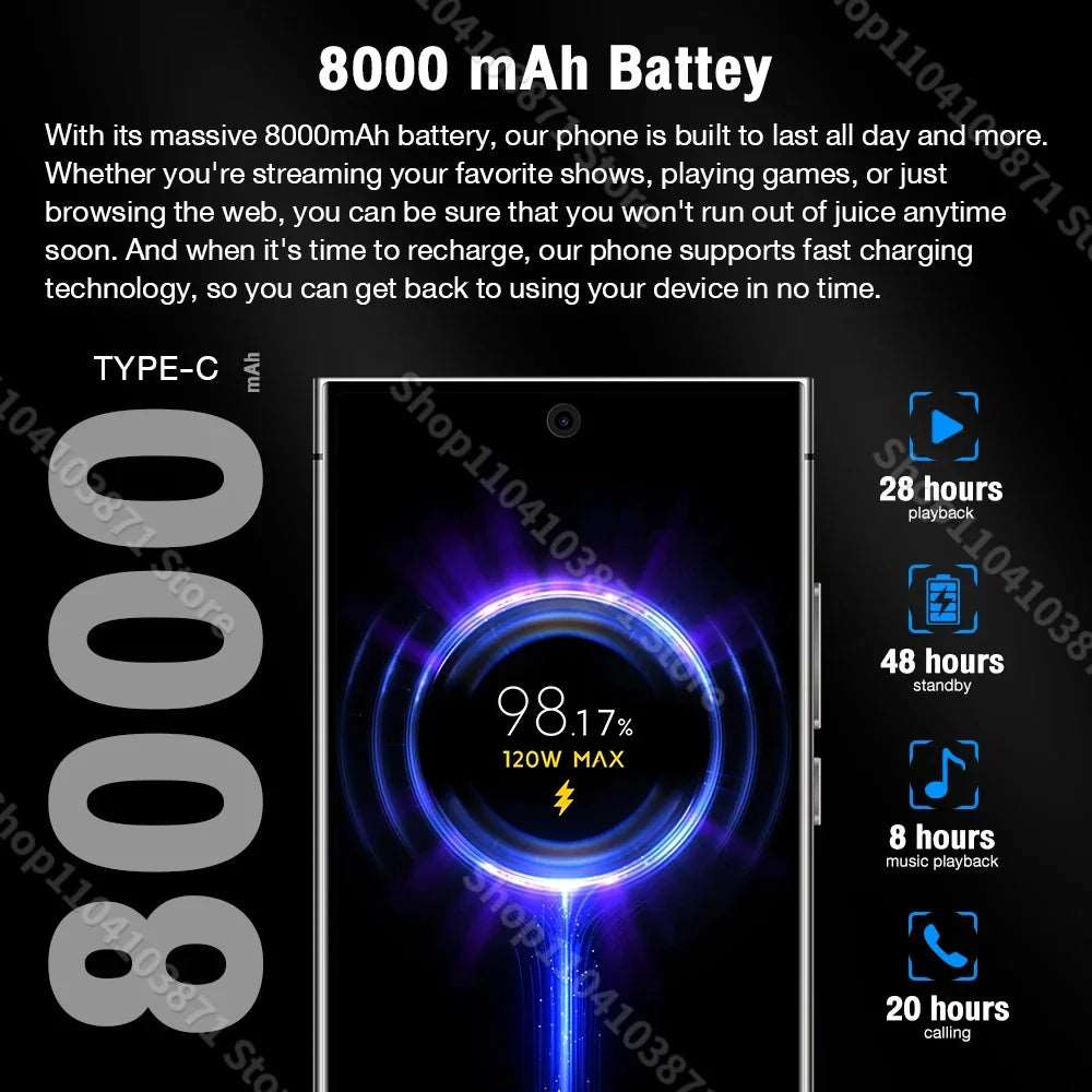 New S24 Ultra Smartphone 5G Signal 22GB+2TB  Android 14 8000mAh phone Qualcomm Snapdragon 8Gen3 Face Recognition