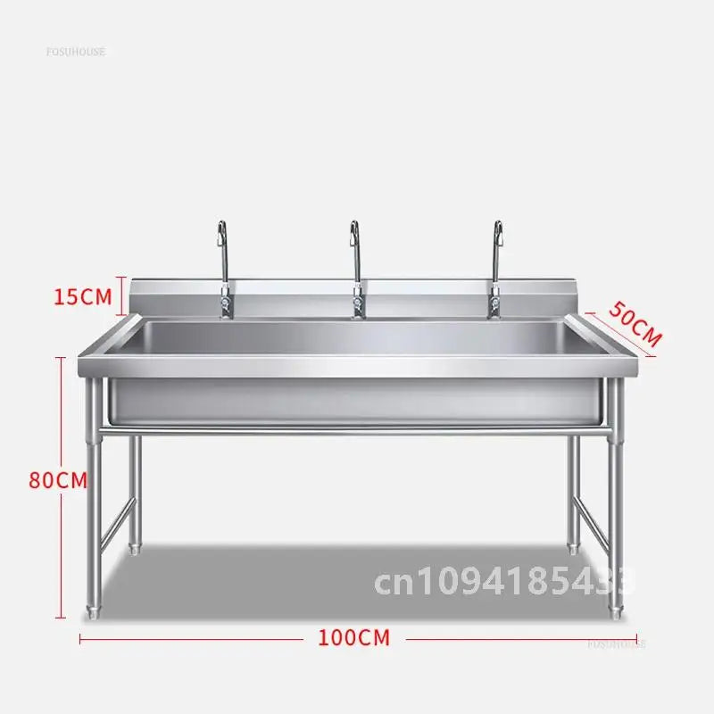 Commercial Stainless Steel Large Single-tank Floor-standing Dishwashing Kitchen Sinks for School Canteen Outdoor Washing Sinks