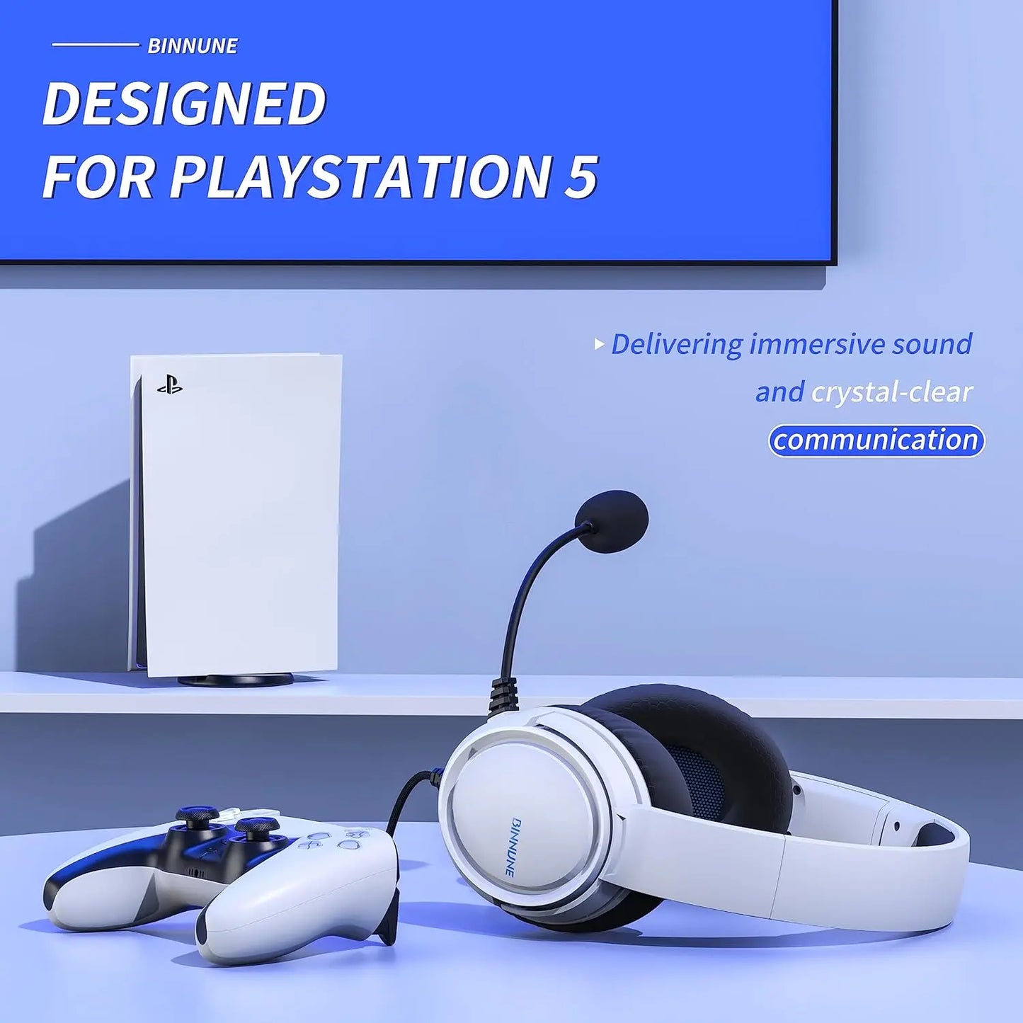 BINNUNE Gaming Headset with Mic for PS4 PS5 Xbox Series X|S Xbox One PC Switch Wired Gaming Headphones for Playstation 5 Xbox 1