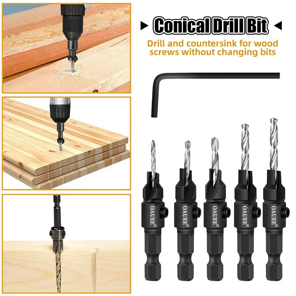 6Pcs Countersink Drill Bit Carpentry Drill Set Drilling Pilot Holes For Screw Drill Bit Set Guide Drilling Woodworking Tools Set