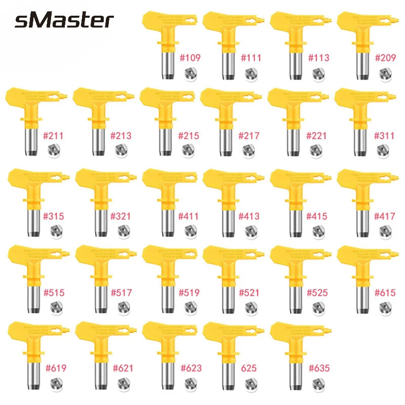 sMaster 3600psi Airless Tips 215 217 221 311 315 321 411 for Paint Sprayer Yellow Multiple Models Airless Spray Gun Nozzle Tip