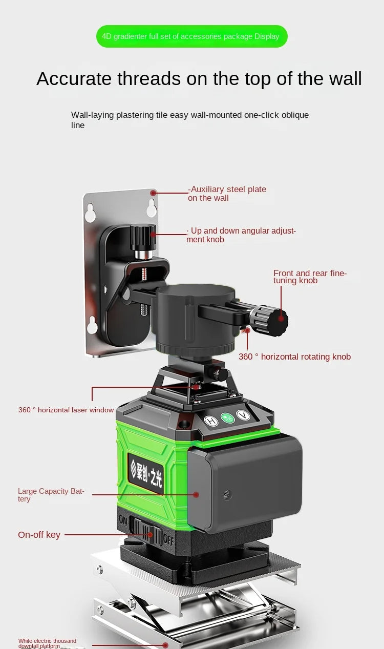 New 4D 8/12/16 Lines Laser Level with Green Line Self-Leveling Horizontal and Vertical Super Powerful for Accurate Measurement