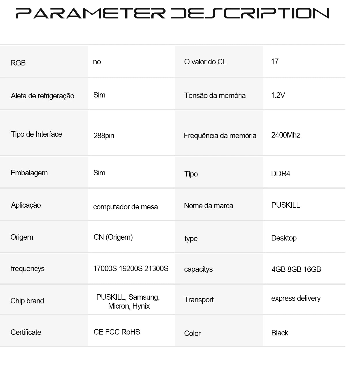 PUSKILL Memória RAM DDR4 16GB 8GB 1.2V 3200MHz 2666MHz Desktop Computer UDIMM Cooling Vest Memory Memoria