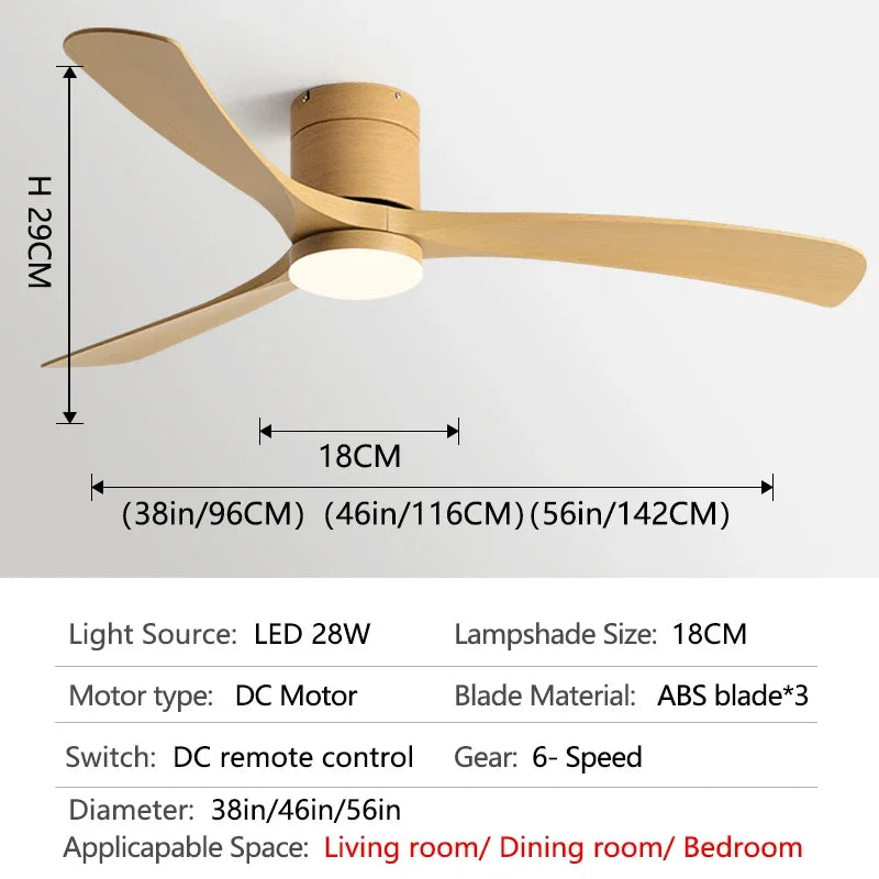 46Inch Low Floor Ceiling Fan Light Modern Black ABS Blade DC Remote Control Led Fan Lights Restaurant The bedroom 110V 220V