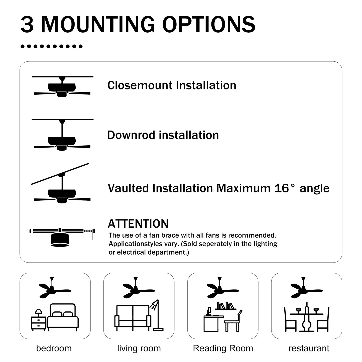 52 Inch Farmhouse Ceiling Fan with Remote,3-Lights Ceiling Fan with Light Fixture (No include Bulbs), Ceiling Fan for Patio,Livi