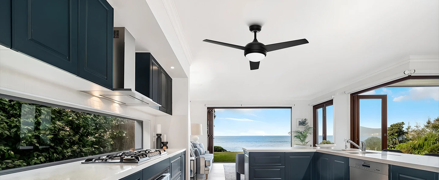 LUNA 52" Ceiling Fan with Light & Remote Control,3 Wood Blades, 6-Speed, Timer, 3 CCT, for Bedroom Living Room Kitchen