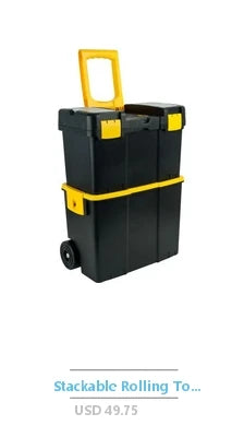 Stackable Toolbox Rolling Mobile Organizer Telescopic Comfort Grip Handle Upright Rigid Pack Out Cart Wheels Secure Storage