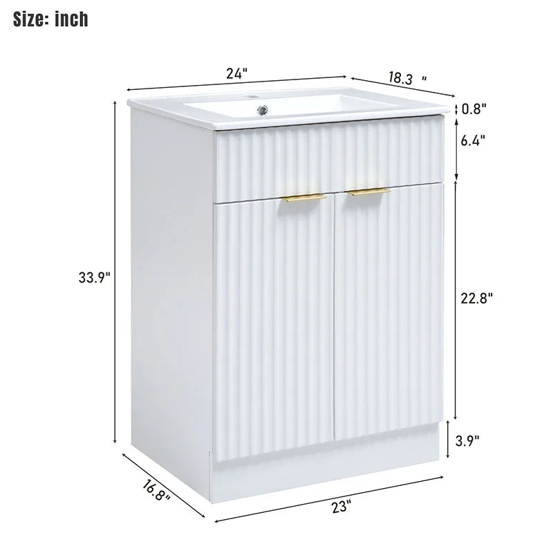 24inch modern bathroom vanity for small bathroom,white storge cabinet with ceramic sink