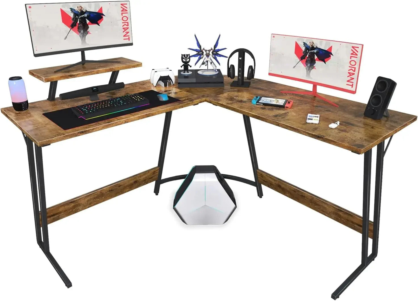 Computer Desk, L Shaped Gaming Computer Corner Desk PC Gaming Table with Large Monitor Riser Stand , Desk Computer