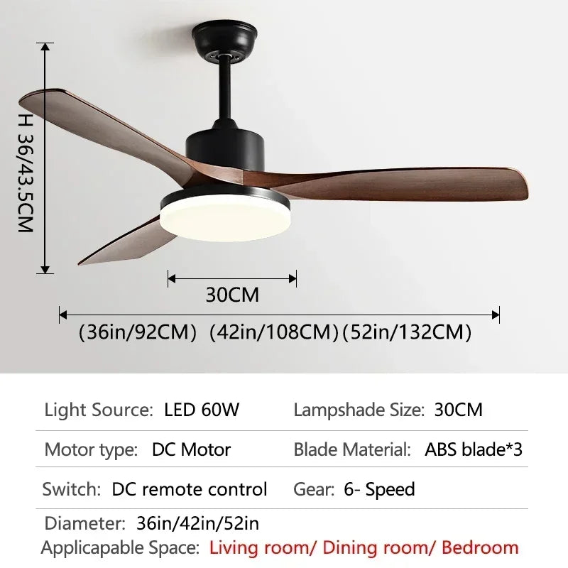 52 inch Modern DC Ceiling fan with light and Remote Control for Living room dining room bedroom Strong winds Electric fans