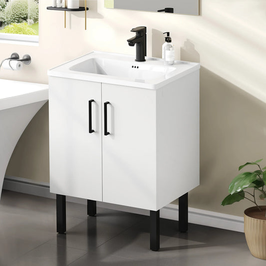 24 inch Bathroom Vanity Set with Undermount Sink Wooden Stand Pedestal Cabinet