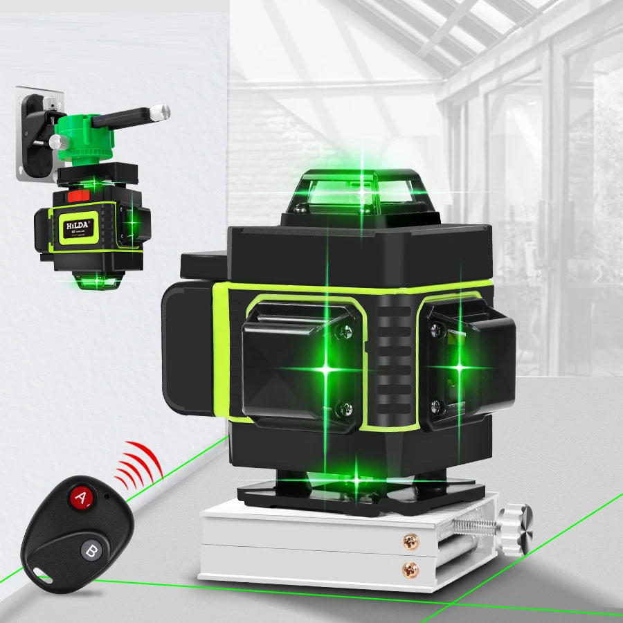 HILDA 16/12 Lines Laser Level Green Line SelfLeveling 360 Horizontal And Vertical Super Powerful Laser Level Green Beam