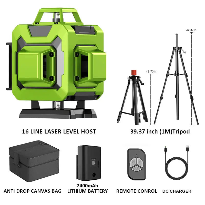 Lfine Laser Level 4D 16 Lines with 39.37 Inch (1M)Tripod Horizontal Vertical Green 360° Self-leveling Professional Nivel Laser