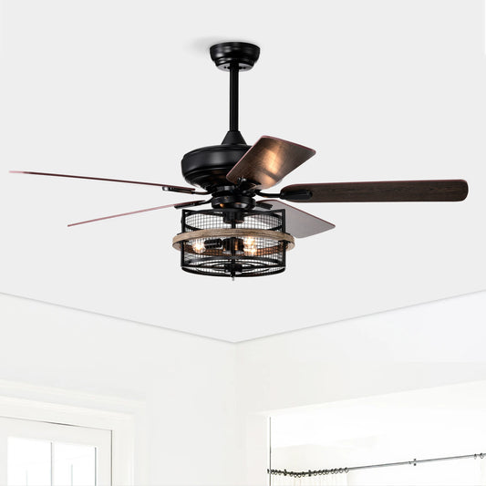 52 Inch Farmhouse Ceiling Fan with Remote,3-Lights Ceiling Fan with Light Fixture (No include Bulbs), Ceiling Fan for Patio,Livi