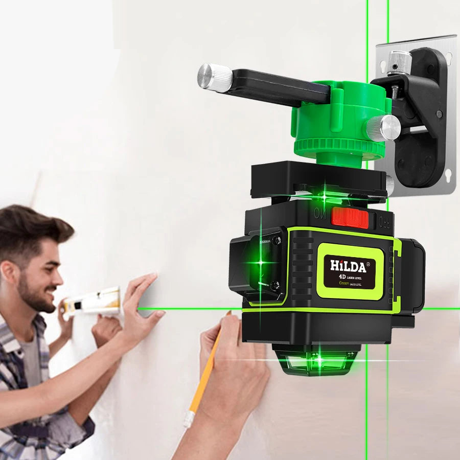 HILDA 16/12 Lines Laser Level Green Line SelfLeveling 360 Horizontal And Vertical Super Powerful Laser Level Green Beam