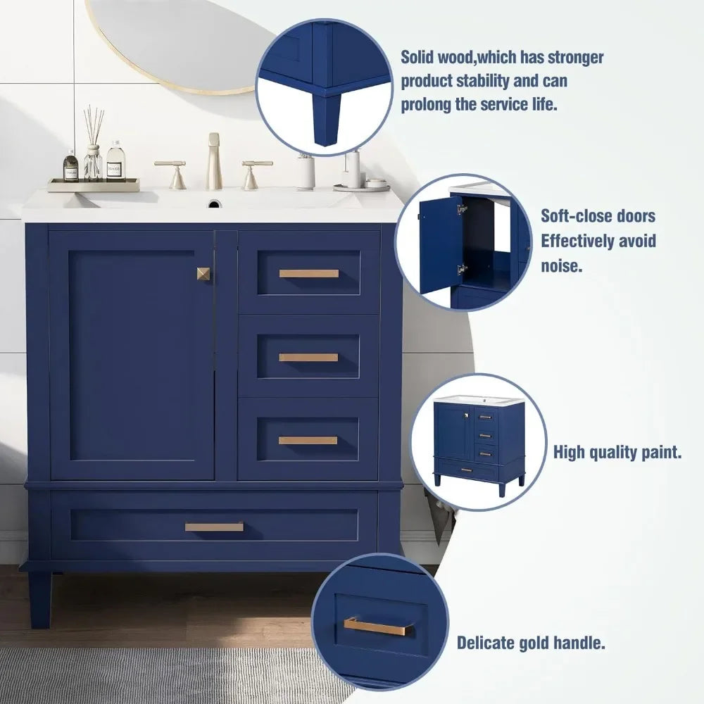 Bathroom Vanity Cabinet Sink 30”,Single Sink Top Combo Set with Drawers Storage,Bathroom Sink Cabinet 30 *34 *18(Without Faucet)