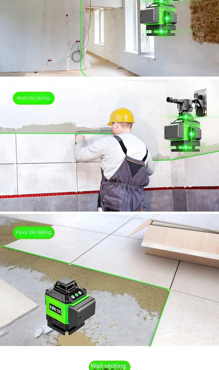 New 4D 8/12/16 Lines Laser Level with Green Line Self-Leveling Horizontal and Vertical Super Powerful for Accurate Measurement