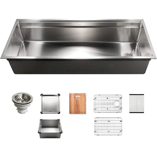 45 Inch Kitchen Sink, with Interchangeable Dual Sliding Platform System, Stainless Steel, Includes 7 Accessories ,Kitchen Sinks